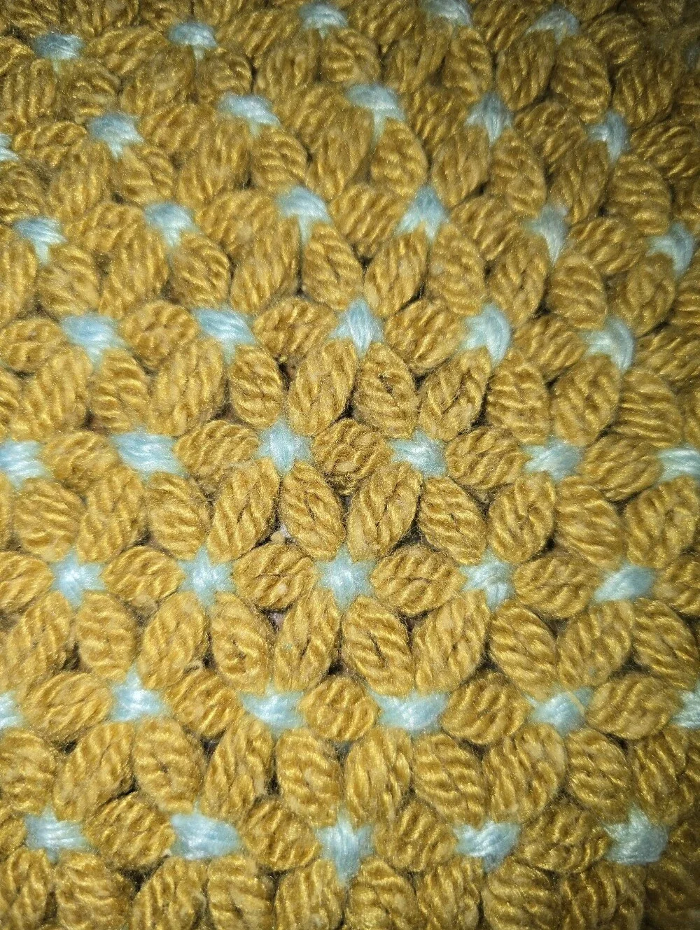 Vintage 70s Crochet Yellow and Light Blue Loom Placemats Set of 2 Handmade